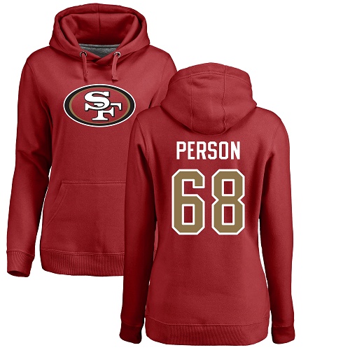 San Francisco 49ers Red Women Mike Person Name and Number Logo #68 Pullover NFL Hoodie Sweatshirts